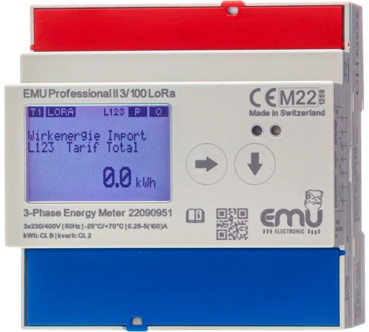 LORA 3 Phase kWh 100A with internal antenna - MID - EMU Professional II 3/100 P20A000LO