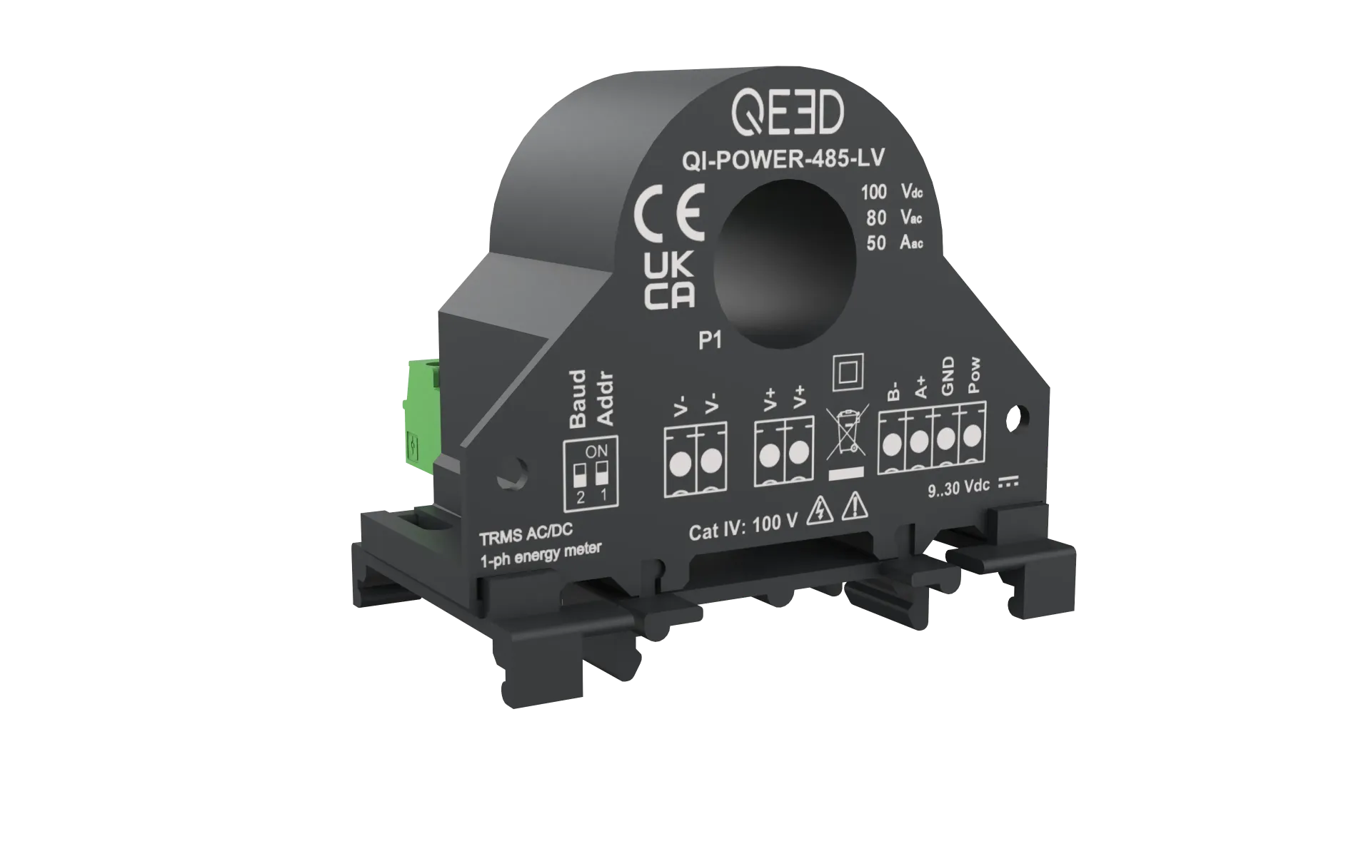 QEED QI-POWER-485-LV Compteur de puissance monophasé - 50A / 100V CC - 80 V CA